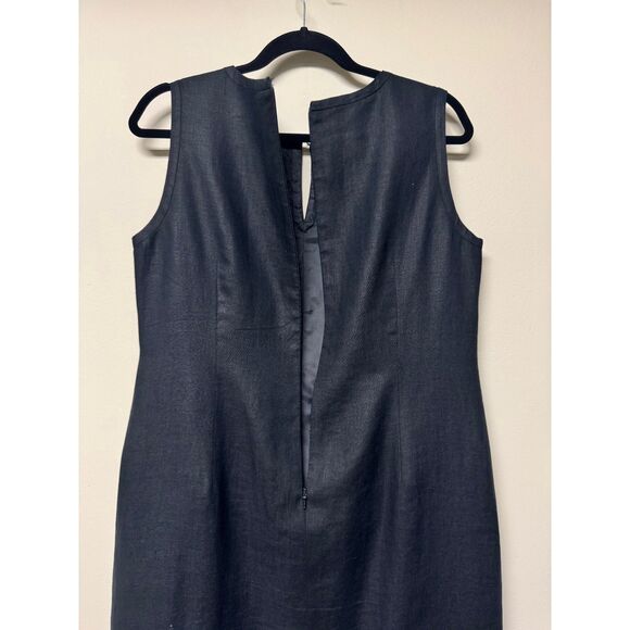 VTG - TALBOTS 100% Irish Linen Black Keyhole Front Sheath Midi Dress, Sz 12P - Picture 9 of 12